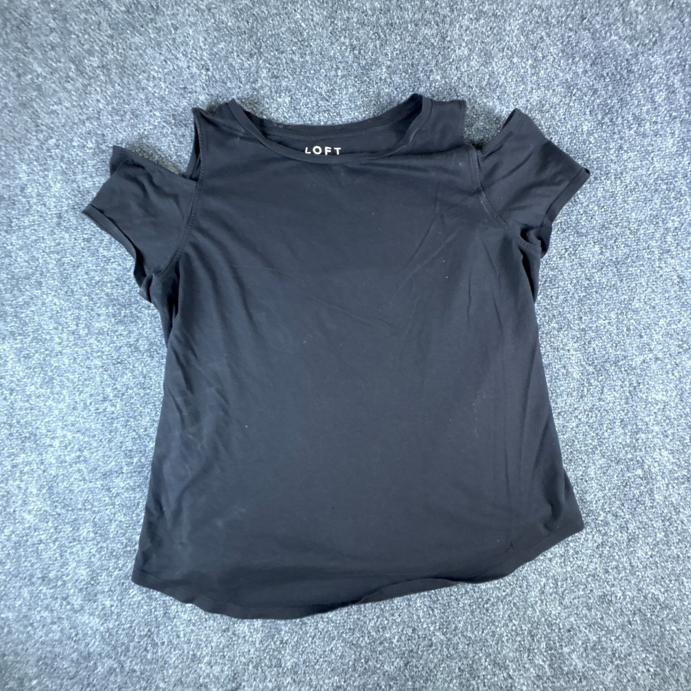 Loft Cold Shoulder T-Shirt Womens X-Large Core Black Curved Hem Top Casual Wear